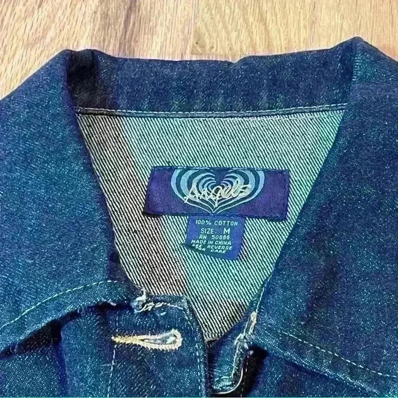 VTG Angels Denim Jean Jacket Blue Cotton Pockets Button Up Juniors Size Medium - Picture 2 of 8